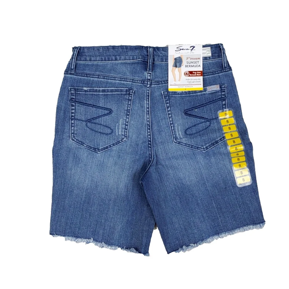 NWT Seven7 $59 Wms 9" Sunset Bermuda Jean Fray Shorts - Picture 7 of 8